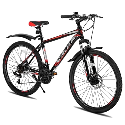Mountain Bike : Hiland Mens Womens Hardtail Mountain Bike, Multi Spoke 26 inch Wheel, Shimano 21 Speeds, Aluminum Frame 17 inch, with Disc-Brake Bicycle for Men Women MTB balck red
