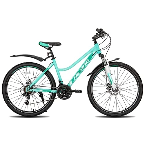 Mountain Bike : HILAND Womens Mountain Bike 26 Inch MTB with 21 Speed Gear Steel Frame Disc Brake for lady girl Bicycle Mint Green