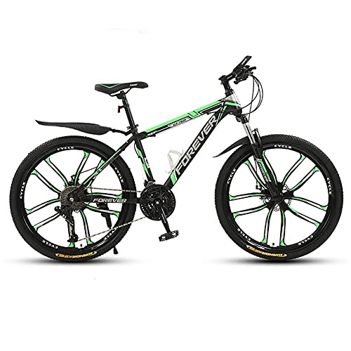 Mountain Bike : HJRBM 21-Speed Mountain Bike Bicycle， High Carbon Steel Outroad Bicycles， 26 Inch Wheels， Mechanical Disc Brakes， Suspension Fork， 10 Spoke Wheels， Black Green fengong