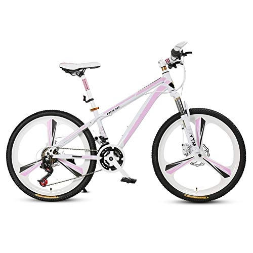 Mountain Bike : HLMIN Folding Bike 26 Inches Folding Mountain Bike 24 Speed / 27 Speed Dual Disc Brake MTB (Color : White+pink, Size : 27Speed)