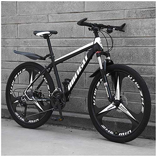 Mountain Bike : HongTeng 24 Inch Mountain Bikes, Mens Women Carbon Steel Bicycle, 30-Speed Drivetrain All Terrain Mountain Bike with Dual Disc Brake (Color : 30 Speed, Size : Black 3 Spoke)