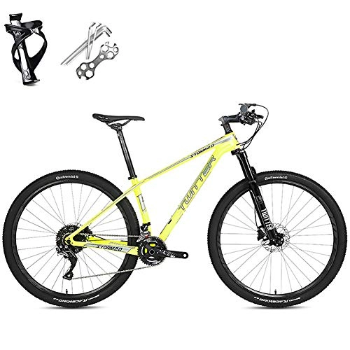 Mountain Bike : Horizoncn Carbon Fiber Mountain Bike 27.5 wheels oil brake Inner cable 27 Speed Derailleur System Mens Bicycle with Adjustable Seat MTB, with cup holder and installation tool, green