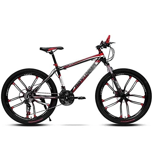 Mountain Bike : HUAQINEI 26 inch mountain bike, 21 / 24 speed with dual disc brakes, high carbon steel adult mountain bike, hard bike with adjustable seat, Red, 24 speed