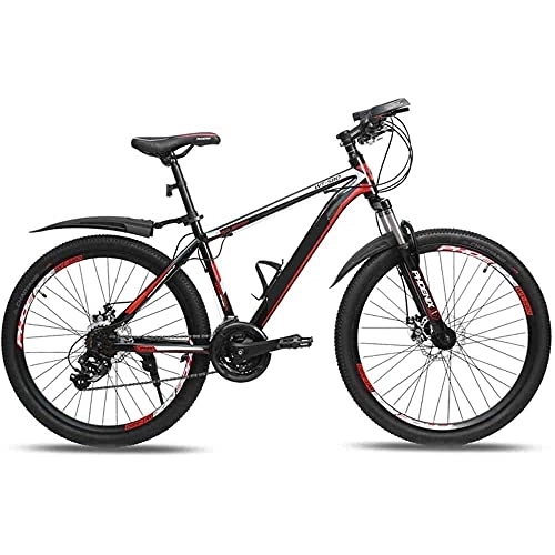 Mountain Bike : HUAQINEI Mountain bike bicycle, male and female adult bicycle 24 speed 26 inch lightweight aluminum alloy frame double disc brakes off-road racing, Red