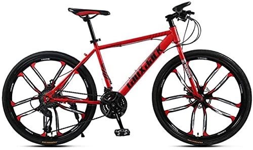 Mountain Bike : HUAQINEI Mountain Bikes, 24 / 26 inch mountain bike bicycle male and female variable speed road racing light pedal bicycle ten wheels Alloy frame with Disc Brakes (Color : Red, Size : 24 inches)