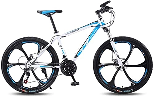 Mountain Bike : HUAQINEI Mountain Bikes, 24 inch bicycle mountain bike adult variable speed light bicycle six wheels Alloy frame with Disc Brakes (Color : White blue, Size : 27 speed)