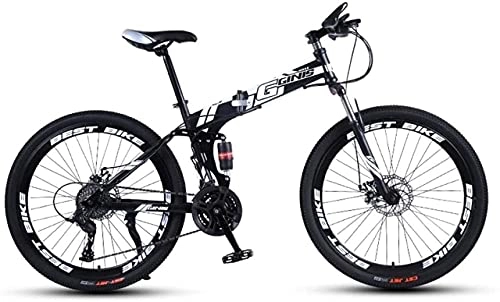 Mountain Bike : HUAQINEI Mountain Bikes, 24 inch folding mountain bike double damping racing off-road variable speed bicycle spoke wheel Alloy frame with Disc Brakes (Color : Black and white, Size : 24 speed)