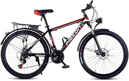 Mountain Bike : HUAQINEI Mountain Bikes, 24 inch mountain bike adult male and female bicycle speed city light bicycle spoke wheel Alloy frame with Disc Brakes (Color : Black red, Size : 27 speed)