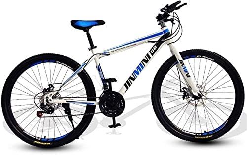 Mountain Bike : HUAQINEI Mountain Bikes, 24 inch mountain bike adult male and female variable speed travel bicycle spoke wheel Alloy frame with Disc Brakes (Color : White blue, Size : 24 speed)