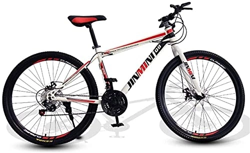 Mountain Bike : HUAQINEI Mountain Bikes, 24 inch mountain bike adult male and female variable speed travel bicycle spoke wheel Alloy frame with Disc Brakes (Color : White Red, Size : 21 speed)