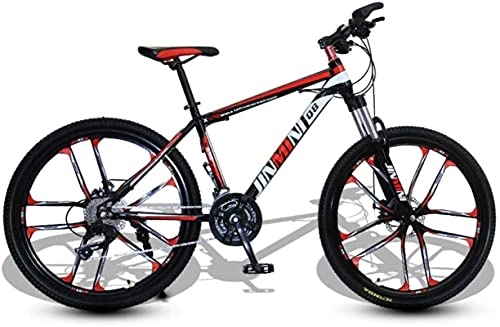 Mountain Bike : HUAQINEI Mountain Bikes, 24 inch mountain bike adult men and women variable speed transportation bicycle ten wheels Alloy frame with Disc Brakes (Color : Black red, Size : 21 speed)