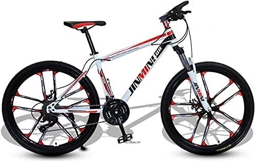Mountain Bike : HUAQINEI Mountain Bikes, 24 inch mountain bike adult men and women variable speed transportation bicycle ten wheels Alloy frame with Disc Brakes (Color : White Red, Size : 21 speed)