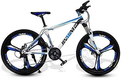 Mountain Bike : HUAQINEI Mountain Bikes, 24 inch mountain bike adult men and women variable speed transportation bicycle three-knife wheel Alloy frame with Disc Brakes (Color : White blue, Size : 24 speed)