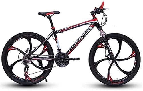 Mountain Bike : HUAQINEI Mountain Bikes, 24 inch mountain bike bicycle men and women lightweight dual disc brakes variable speed bicycle six-wheel Alloy frame with Disc Brakes (Color : Black red, Size : 24 speed)