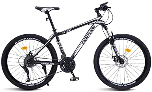 Mountain Bike : HUAQINEI Mountain Bikes, 24 inch mountain bike cross-country variable speed racing light bicycle 40 wheels Alloy frame with Disc Brakes (Color : Black and white, Size : 30 speed)