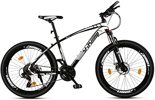 Mountain Bike : HUAQINEI Mountain Bikes, 24 inch mountain bike male and female adult super light racing light bicycle spoke wheel Alloy frame with Disc Brakes (Color : Black and white, Size : 21 speed)