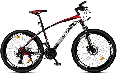 Mountain Bike : HUAQINEI Mountain Bikes, 24 inch mountain bike male and female adult super light racing light bicycle spoke wheel Alloy frame with Disc Brakes (Color : Black red, Size : 27 speed)