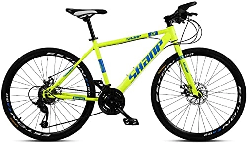 Mountain Bike : HUAQINEI Mountain Bikes, 24 inch mountain bike male and female adult super light variable speed bicycle spoke wheel Alloy frame with Disc Brakes (Color : Fluorescent yellow, Size : 30 speed)