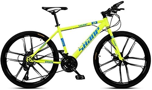 Mountain Bike : HUAQINEI Mountain Bikes, 24 inch mountain bike male and female adult super light variable speed bicycle ten- wheel Alloy frame with Disc Brakes (Color : Fluorescent yellow, Size : 24 speed)