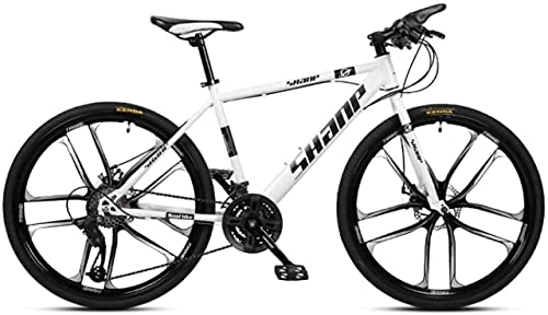 Mountain Bike : HUAQINEI Mountain Bikes, 24 inch mountain bike male and female adult super light variable speed bicycle ten- wheel Alloy frame with Disc Brakes (Color : White, Size : 24 speed)