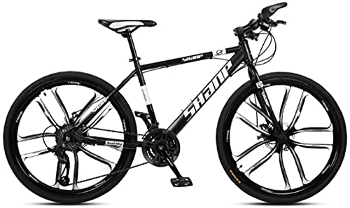 Mountain Bike : HUAQINEI Mountain Bikes, 24 inch mountain bike male and female adult super light variable speed bicycle ten wheels Alloy frame with Disc Brakes (Color : Black and white, Size : 24 speed)