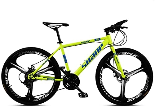 Mountain Bike : HUAQINEI Mountain Bikes, 24 inch mountain bike male and female adult ultra light variable speed bicycle tri- Alloy frame with Disc Brakes (Color : Fluorescent yellow, Size : 30 speed)