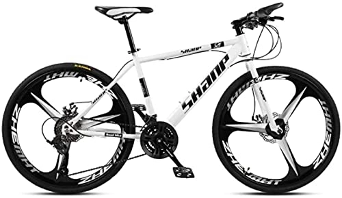 Mountain Bike : HUAQINEI Mountain Bikes, 24 inch mountain bike male and female adult ultra light variable speed bicycle tri- Alloy frame with Disc Brakes (Color : White, Size : 24 speed)