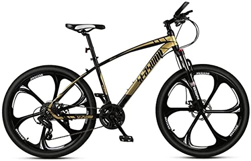 Mountain Bike : HUAQINEI Mountain Bikes, 24 inch mountain bike male and female adult ultralight racing light bicycle six- wheel Alloy frame with Disc Brakes (Color : Black gold, Size : 27 speed)