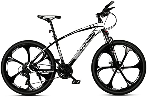 Mountain Bike : HUAQINEI Mountain Bikes, 24 inch mountain bike male and female adult ultralight racing light bicycle six- wheel Alloy frame with Disc Brakes (Color : Black white, Size : 24 speed)
