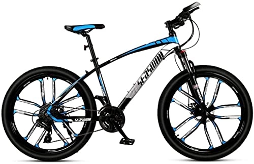 Mountain Bike : HUAQINEI Mountain Bikes, 24-inch mountain bike male and female adult ultralight racing light bicycle ten-knife wheel Alloy frame with Disc Brakes (Color : Black blue, Size : 24 speed)