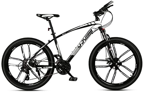 Mountain Bike : HUAQINEI Mountain Bikes, 24-inch mountain bike male and female adult ultralight racing light bicycle ten- wheel Alloy frame with Disc Brakes (Color : Black and white, Size : 21 speed)