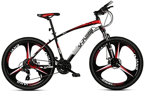 Mountain Bike : HUAQINEI Mountain Bikes, 24 inch mountain bike male and female adult ultralight racing light bicycle tri- Alloy frame with Disc Brakes (Color : Black red, Size : 24 speed)