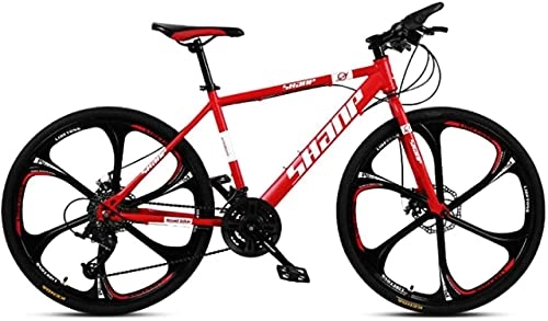 Mountain Bike : HUAQINEI Mountain Bikes, 24 inch mountain bike male and female adult ultralight variable speed bicycle six-wheel Alloy frame with Disc Brakes (Color : Red, Size : 21 speed)