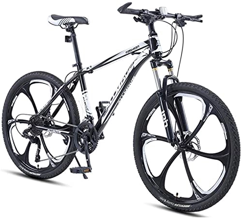 Mountain Bike : HUAQINEI Mountain Bikes, 24 inch mountain bike male and female adult variable speed racing ultra-light bicycle six wheels Alloy frame with Disc Brakes (Color : Black and white, Size : 27 speed)