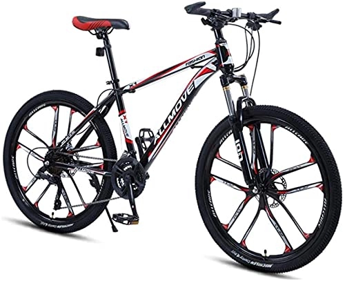 Mountain Bike : HUAQINEI Mountain Bikes, 24 inch mountain bike male and female adult variable speed racing ultra-light bicycle ten wheels Alloy frame with Disc Brakes (Color : Black red, Size : 24 speed)
