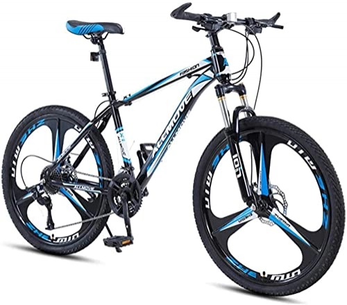 Mountain Bike : HUAQINEI Mountain Bikes, 24 inch mountain bike male and female adult variable speed racing ultra-light bicycle three-knife wheel Alloy frame with Disc Brakes (Color : Black blue, Size : 21 speed)