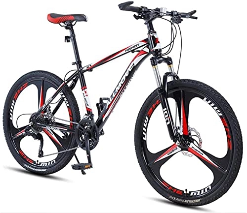 Mountain Bike : HUAQINEI Mountain Bikes, 24 inch mountain bike male and female adult variable speed racing ultra-light bicycle three-knife wheel Alloy frame with Disc Brakes (Color : Black red, Size : 21 speed)