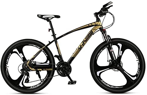 Mountain Bike : HUAQINEI Mountain Bikes, 24 inch mountain bike men and women adult ultralight racing light bicycle tri- No. 1 Alloy frame with Disc Brakes (Color : Black gold, Size : 27 speed)