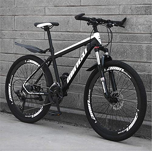 Mountain Bike : HUAQINEI Mountain Bikes, 24 inch mountain bike variable speed cross-country shock-absorbing bicycle light road racing 40 wheels Alloy frame with Disc Brakes (Color : Black and white, Size : 21 speed)