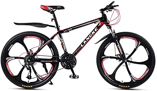 Mountain Bike : HUAQINEI Mountain Bikes, 24-inch mountain bike variable speed male and female mobility six-wheel bicycle Alloy frame with Disc Brakes (Color : Black red, Size : 21 speed)
