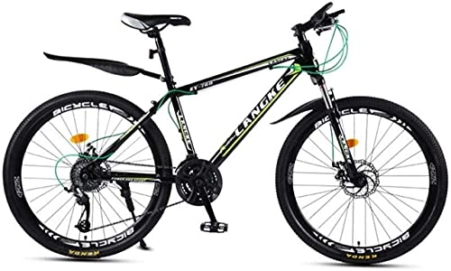 Mountain Bike : HUAQINEI Mountain Bikes, 24 inch mountain bike variable speed male and female spokes wheel bicycle Alloy frame with Disc Brakes (Color : Dark green, Size : 30 speed)