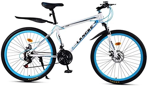 Mountain Bike : HUAQINEI Mountain Bikes, 24 inch mountain bike variable speed male and female spokes wheel bicycle Alloy frame with Disc Brakes (Color : White blue, Size : 21 speed)