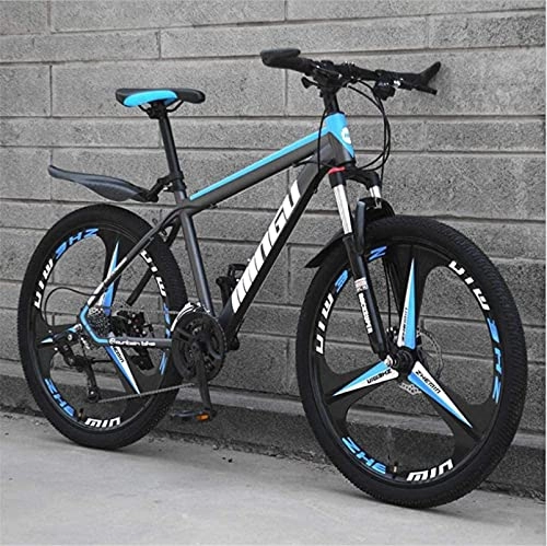 Mountain Bike : HUAQINEI Mountain Bikes, 24-inch mountain bike variable speed off-road shock-absorbing bicycle lightweight road racing three-wheel Alloy frame with Disc Brakes (Color : Black blue, Size : 21 speed)