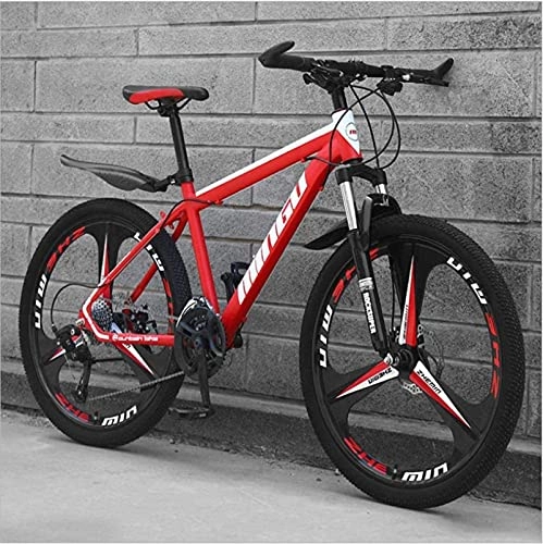 Mountain Bike : HUAQINEI Mountain Bikes, 24-inch mountain bike variable speed off-road shock-absorbing bicycle lightweight road racing three-wheel Alloy frame with Disc Brakes (Color : Red, Size : 30 speed)