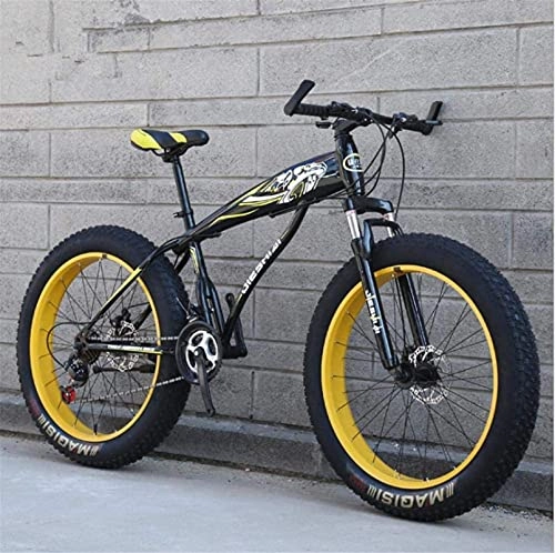 Mountain Bike : HUAQINEI Mountain Bikes, 24 inch snow bike ultra-wide tire variable speed 4.0 snow bike mountain bike Alloy frame with Disc Brakes (Color : Black and yellow, Size : 30 speed)