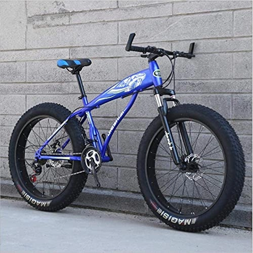 Mountain Bike : HUAQINEI Mountain Bikes, 24 inch snow bike ultra-wide tire variable speed 4.0 snow bike mountain bike Alloy frame with Disc Brakes (Color : Blue, Size : 24 speed)