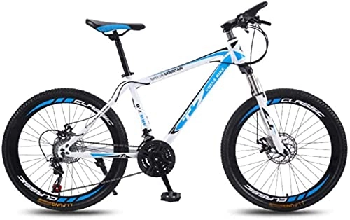 Mountain Bike : HUAQINEI Mountain Bikes, 26 inch bicycle mountain bike adult variable speed light bicycle 40 wheels Alloy frame with Disc Brakes (Color : White blue, Size : 21 speed)