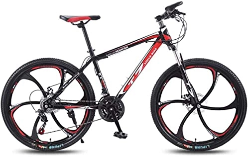 Mountain Bike : HUAQINEI Mountain Bikes, 26 inch bicycle mountain bike adult variable speed light bicycle six wheels Alloy frame with Disc Brakes (Color : Black red, Size : 24 speed)