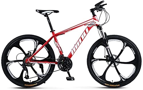 Mountain Bike : HUAQINEI Mountain Bikes, 26 inch male and female adult variable speed mountain bike racing six-wheel bicycle Alloy frame with Disc Brakes (Color : White Red, Size : 21 speed)