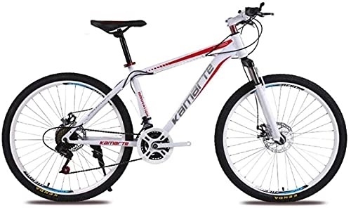 Mountain Bike : HUAQINEI Mountain Bikes, 26 inch mountain bike adult male and female variable speed bicycle spoke wheel Alloy frame with Disc Brakes (Color : White Red, Size : 24 speed)